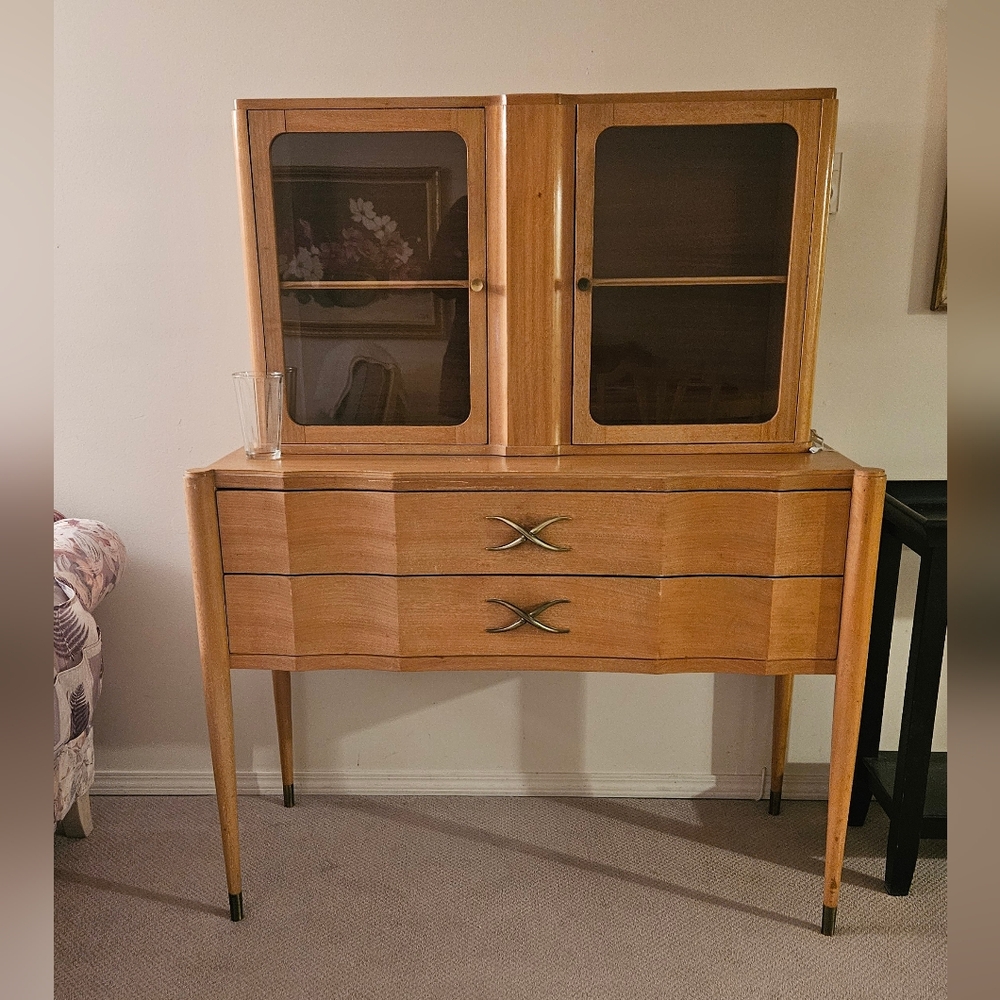 Mid-Century Modern Paul Frankl circa 1948 White Walnut and bamboo desk